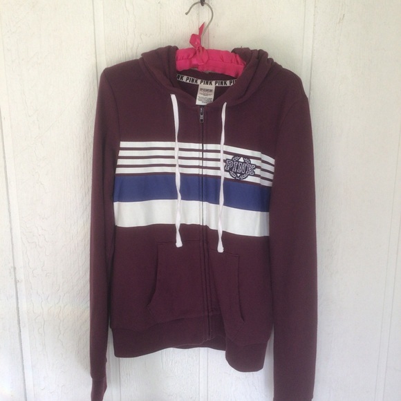 PINK VICTORIAS SECRET COLLEGIATE PURPLE ZIP FRONT HOODIE SMALL - Picture 4 of 13